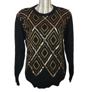 Vintage Alfred Dunner Gold Sequin Detail Long Sleeve Knit Sweater
